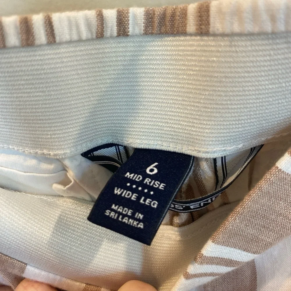 Lands End Wide Leg Pants Striped Mid Rise Womens Medium Linen Blend - Picture 3 of 6